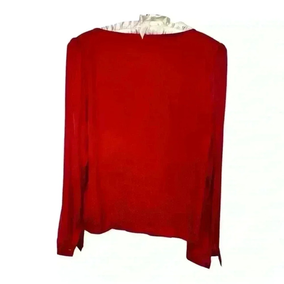 Cabi 3862 | Front Knot Swiss Red Dot Print Satin Blouse Top with Keyhole, Medium - Picture 4 of 9